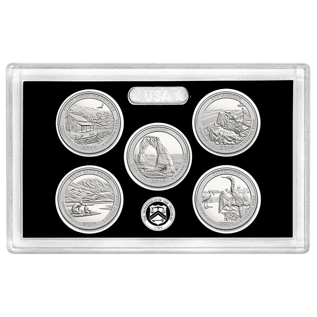 US Proof Set America the Beautiful Silver Quarters Without Box 2014